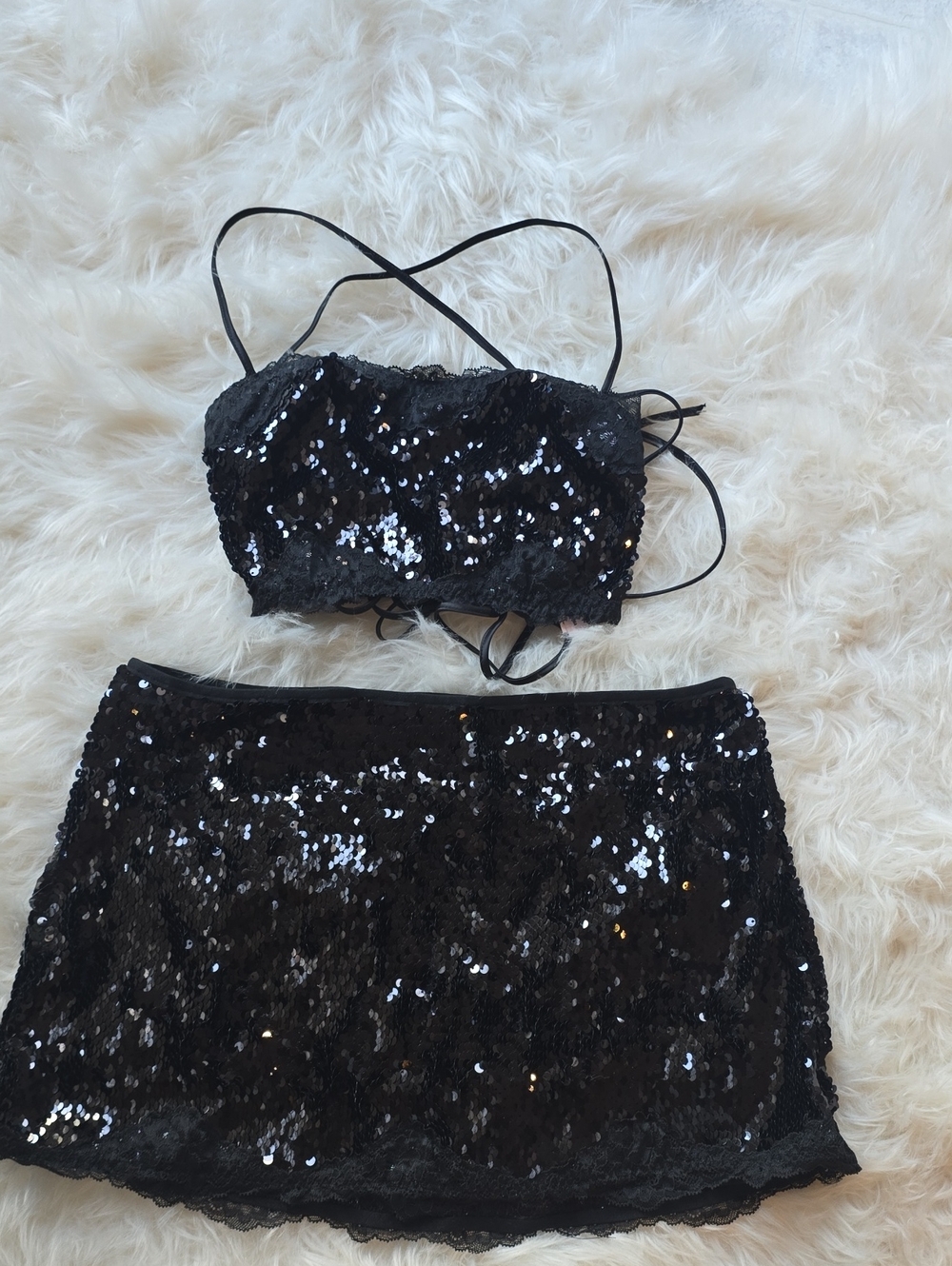 Victoria"s Secret Black Sequin Bralette and Skirt Set SIZE M